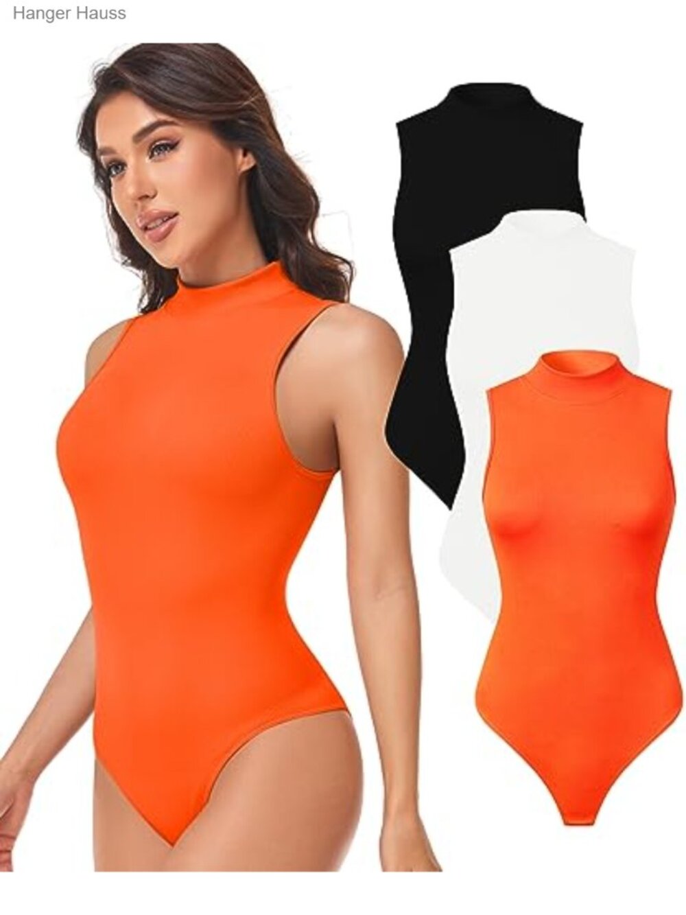 Women's Mock Turtle Neck Sleeveless Tank Bodysuit Stretch Leotard